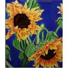 Continental Art Center 2 Sunflower in Blue Tile Wall Decor CNTI1563